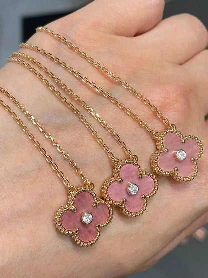 ¡®Glow Jewelry¡¯CLOVER 15MM DIAMOND RHODONITE NECKLACE