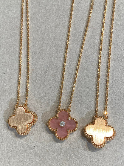 [Glow Jewelry]CLOVER 15MM DIAMOND RHODONITE NECKLACE