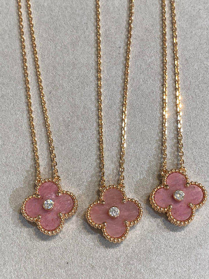 [Glow Jewelry]CLOVER 15MM DIAMOND RHODONITE NECKLACE