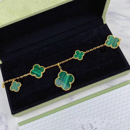 ¡®Glow Jewelry¡¯MAGIC CLOVER MALACHITE GOLD BRACELET 5 MOTIFS