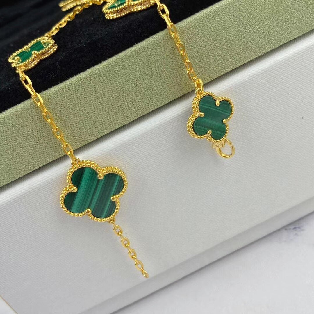 [Glow Jewelry]MAGIC CLOVER MALACHITE GOLD BRACELET 5 MOTIFS