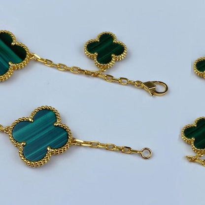 [Glow Jewelry]MAGIC CLOVER MALACHITE GOLD BRACELET 5 MOTIFS