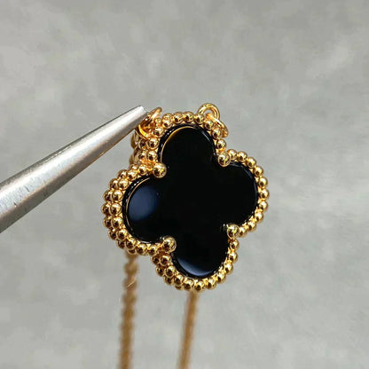 ¡®Glow Jewelry¡¯CLOVER 15MM BLACK ONYX SINGLE FLOWER NECKLACE