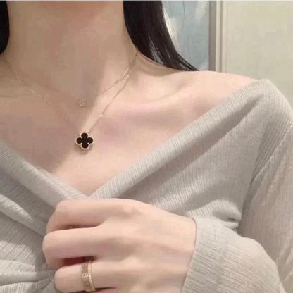 ¡®Glow Jewelry¡¯CLOVER 15MM BLACK ONYX SINGLE FLOWER NECKLACE