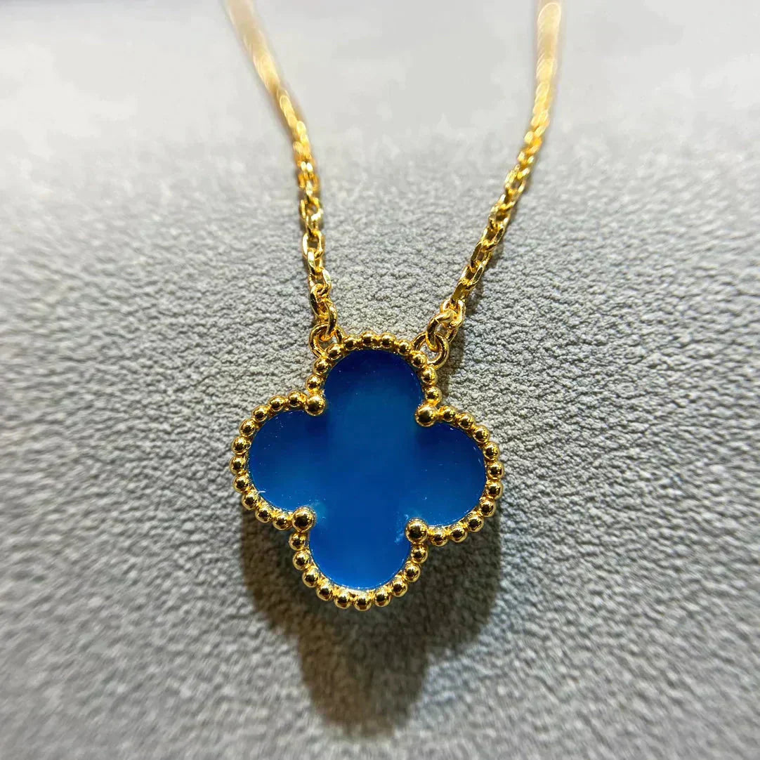 [Glow Jewelry]CLOVER 15MM BLUE AGATE NECKLACE