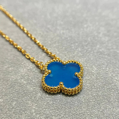 [Glow Jewelry]CLOVER 15MM BLUE AGATE NECKLACE