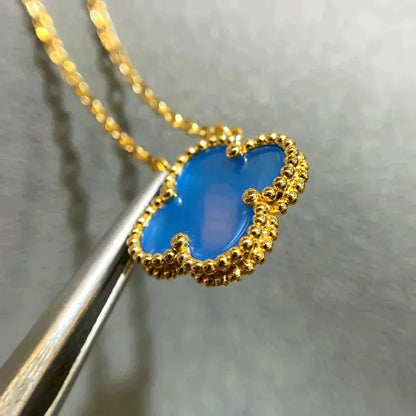 [Glow Jewelry]CLOVER 15MM BLUE AGATE NECKLACE