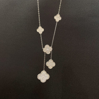 [Glow Jewelry]CLOVER 5 MOTIFS SILVER DIAMONDS NECKLACE