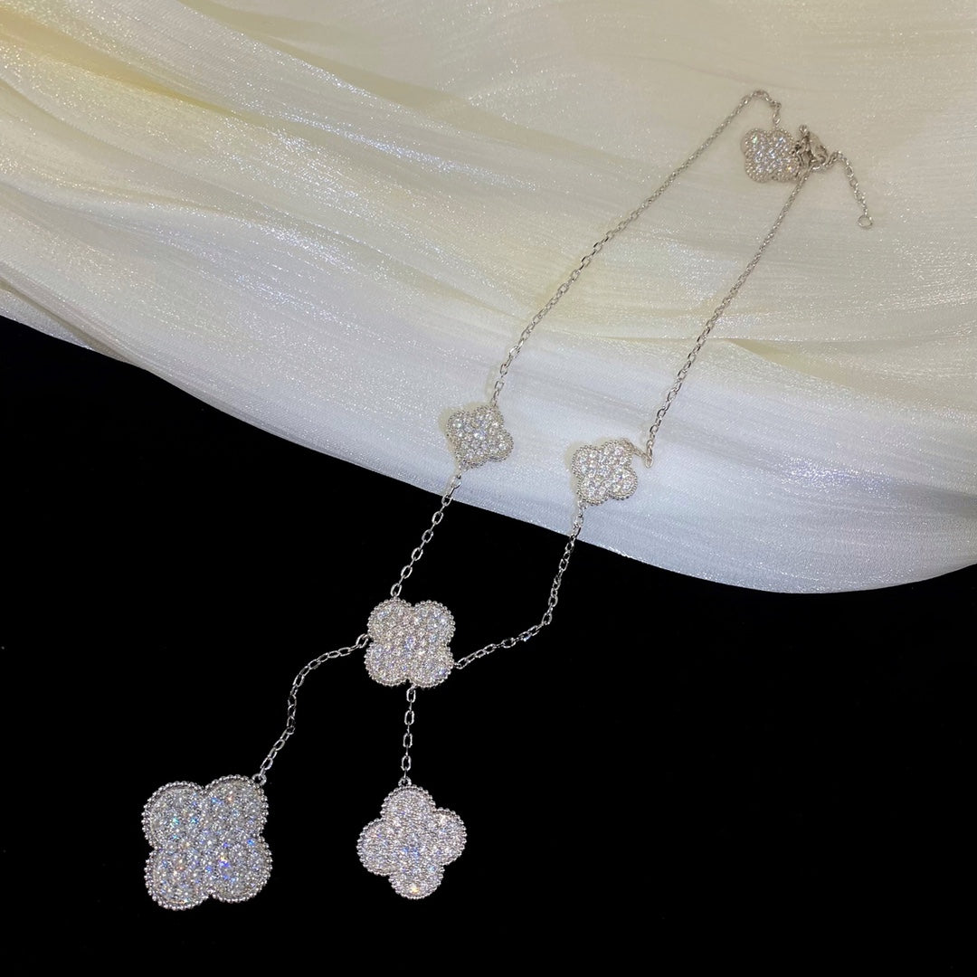 [Glow Jewelry]CLOVER 5 MOTIFS SILVER DIAMONDS NECKLACE