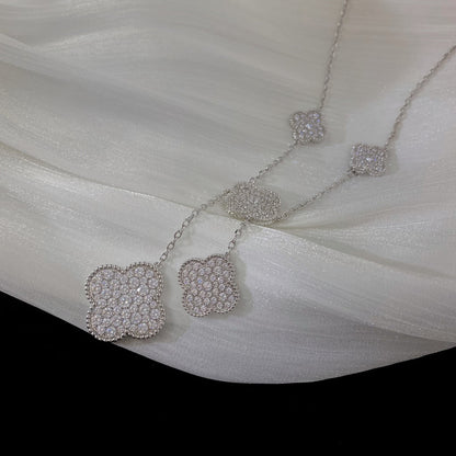 [Glow Jewelry]CLOVER 5 MOTIFS SILVER DIAMONDS NECKLACE