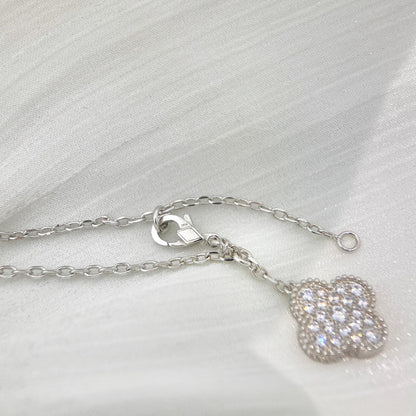 [Glow Jewelry]CLOVER 5 MOTIFS SILVER DIAMONDS NECKLACE