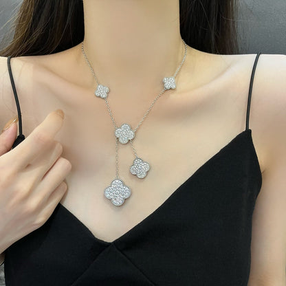 [Glow Jewelry]CLOVER 5 MOTIFS SILVER DIAMONDS NECKLACE