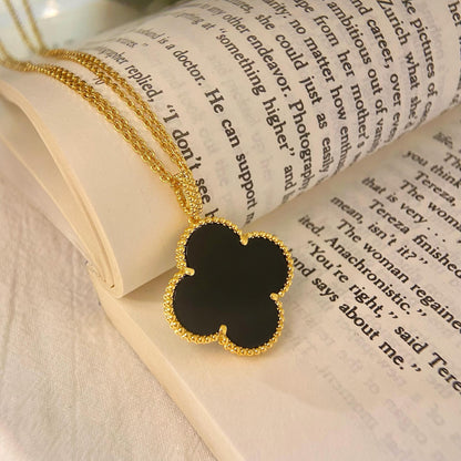 [Glow Jewelry]CLOVER 25MM NECKLACE GOLD ONYX