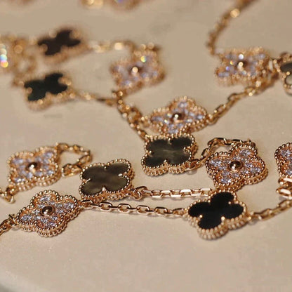 [Glow Jewelry]CLOVER 20 MOTIFS DARK MOP DIAMOND  NECKLACE