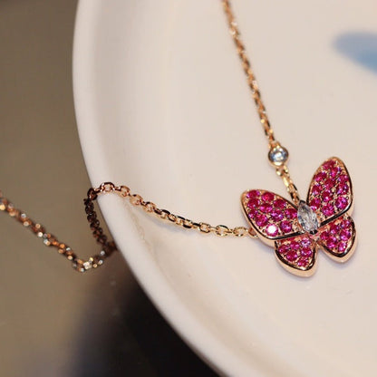 [Glow Jewelry]BUTTERFLY RED DIAMOND ROSE GOLD NECKLACE