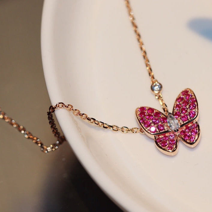 ¡®Glow Jewelry¡¯BUTTERFLY RED DIAMOND ROSE GOLD NECKLACE