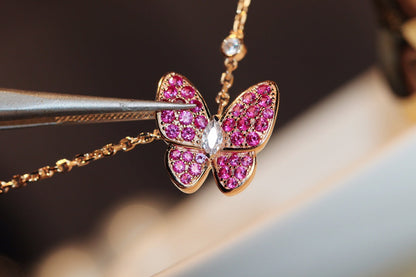 [Glow Jewelry]BUTTERFLY RED DIAMOND ROSE GOLD NECKLACE