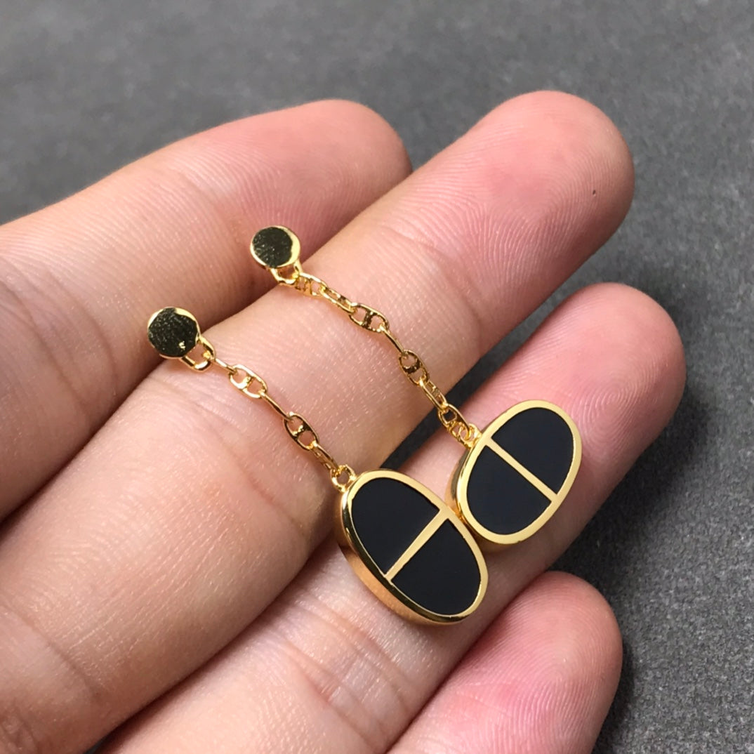 [Glow Jewelry]CHAINE VERSO BLACK CERAMIC SILVER EARRINGS