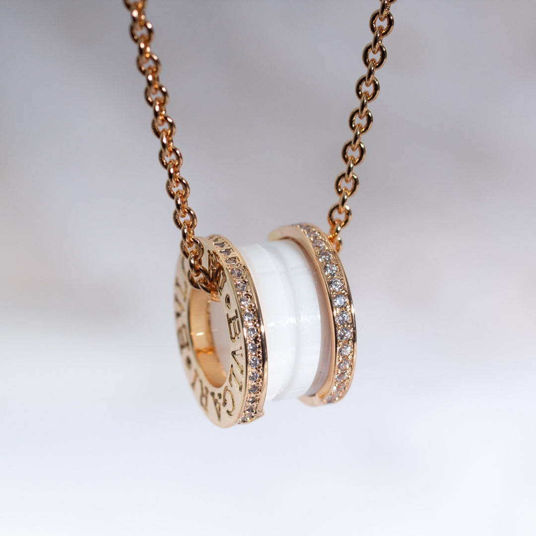 [Glow Jewelry]ZERO 1 WHITE CERAMIC PINK GOLD DIAMOND NECKLACE