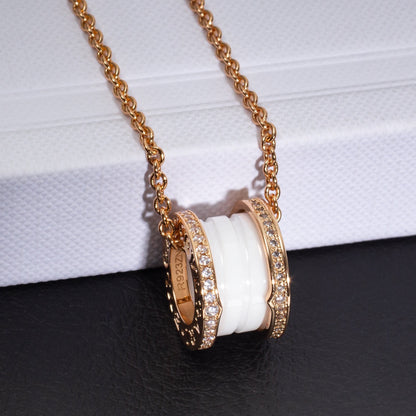 [Glow Jewelry]ZERO 1 WHITE CERAMIC PINK GOLD DIAMOND NECKLACE