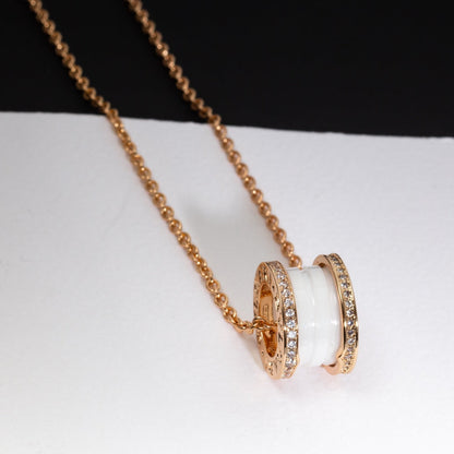[Glow Jewelry]ZERO 1 WHITE CERAMIC PINK GOLD DIAMOND NECKLACE