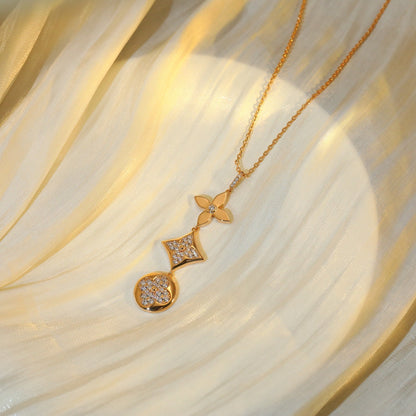 [Glow Jewelry]STAR AND SUN DIAMOND PINK GOLD NECKLACE