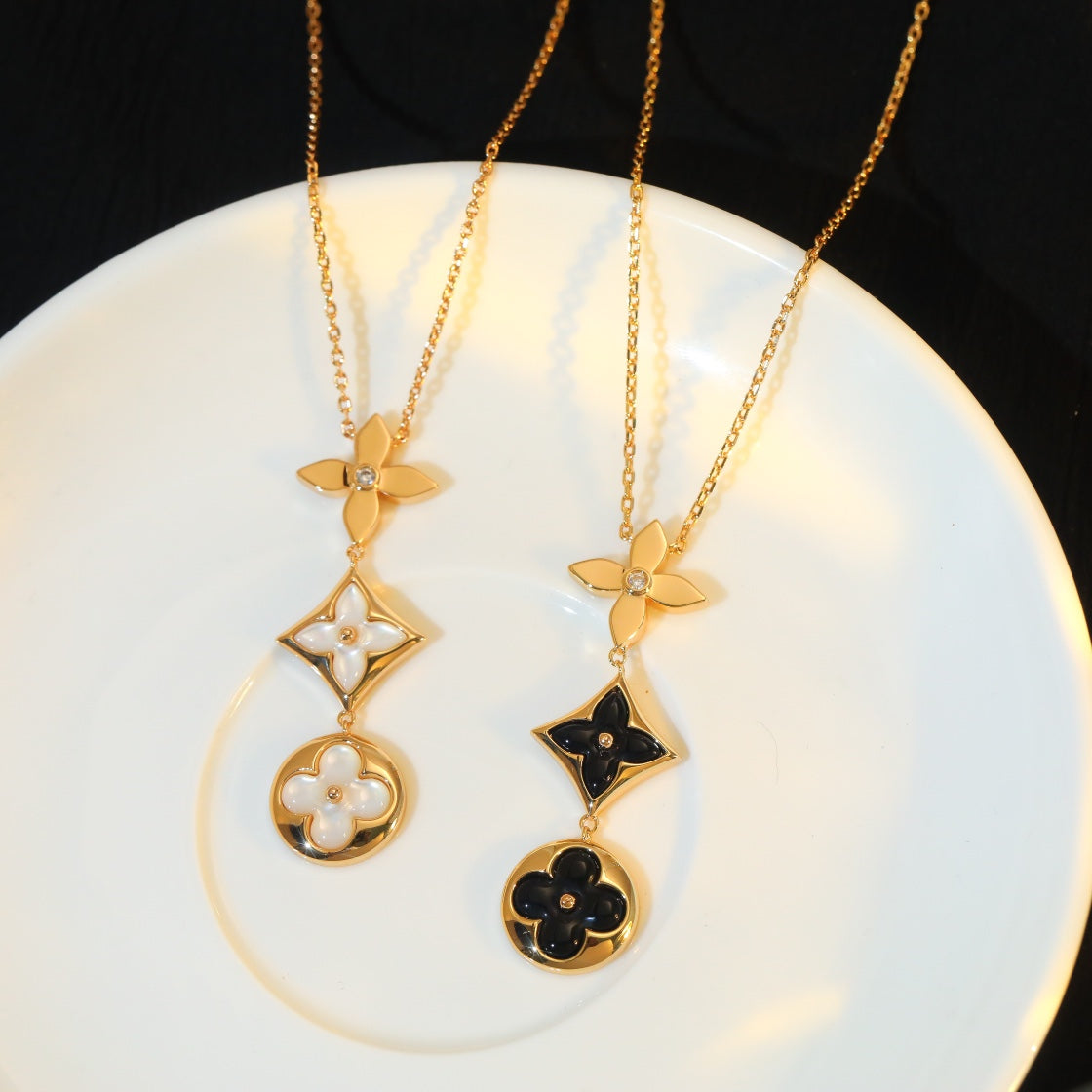[Glow Jewelry]STAR AND SUN ONYX PINK GOLD NECKLACE