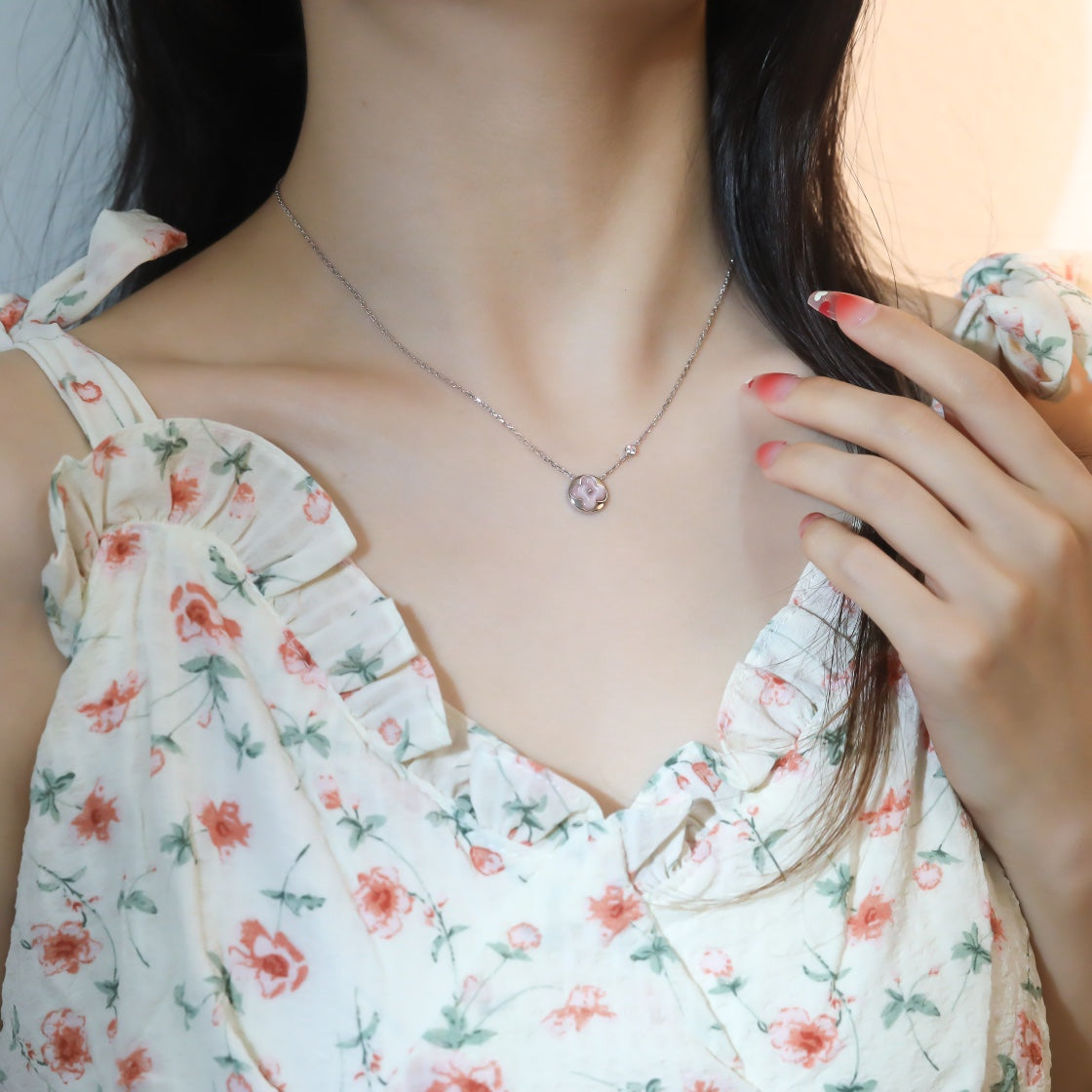 [Glow Jewelry]SUN PEDANT PINK GOLD 1 DIAMOND NECKLACE