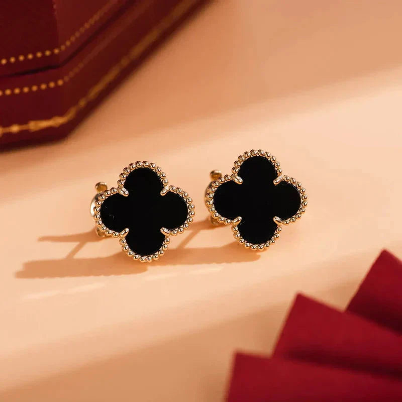 [Glow Jewelry]CLOVER MEDIUM 1 MOTIFS  ONYX STUD EARRINGS