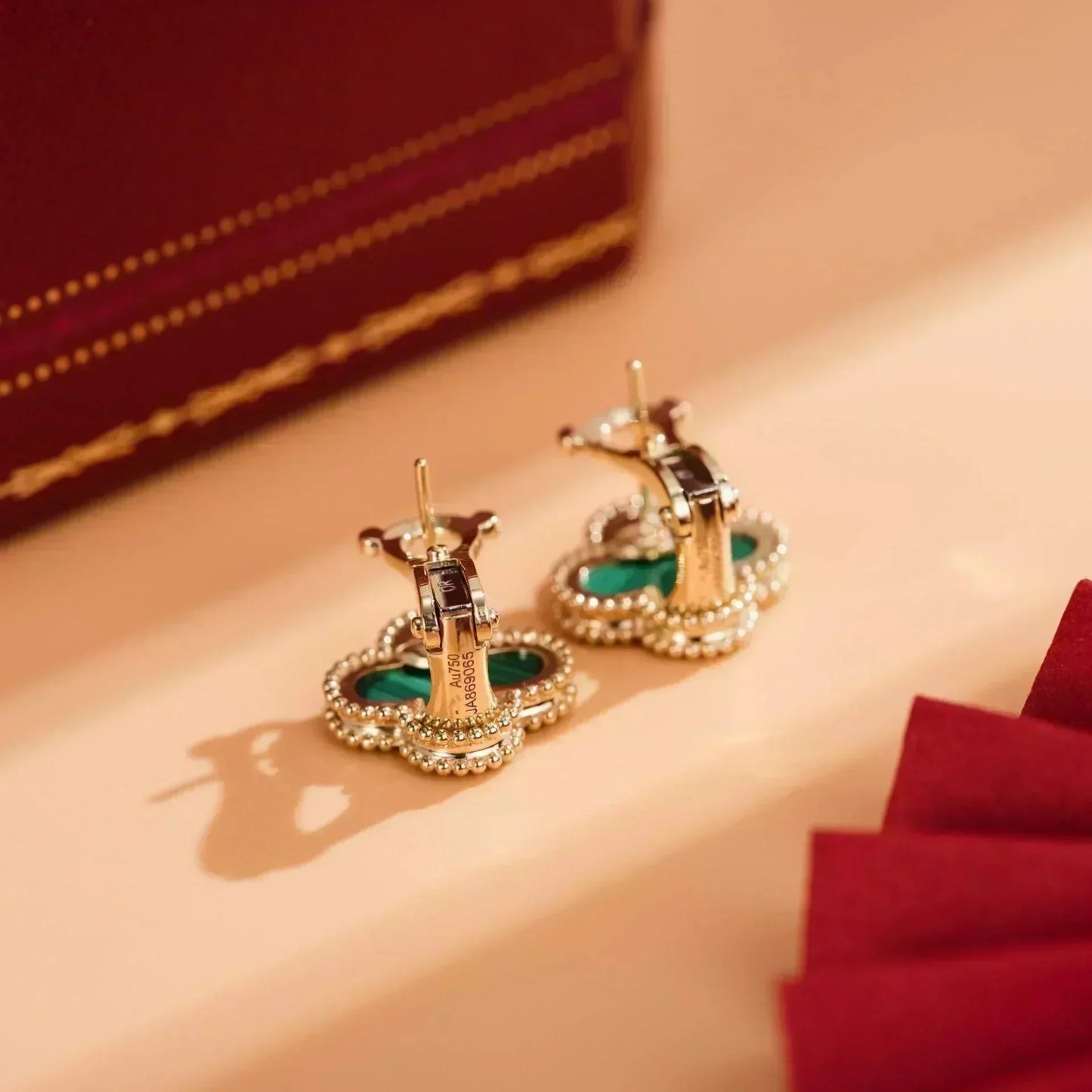 [Glow Jewelry]CLOVER MEDIUM 1 MOTIFS MALACHITE  EARRINGS