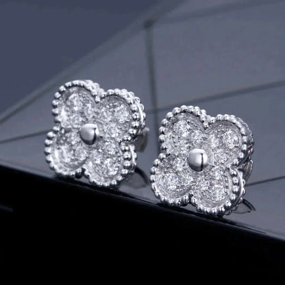 [Glow Jewelry]CLOVER 1 MOTIFS DIAMOND STUD EARRINGS SILVER