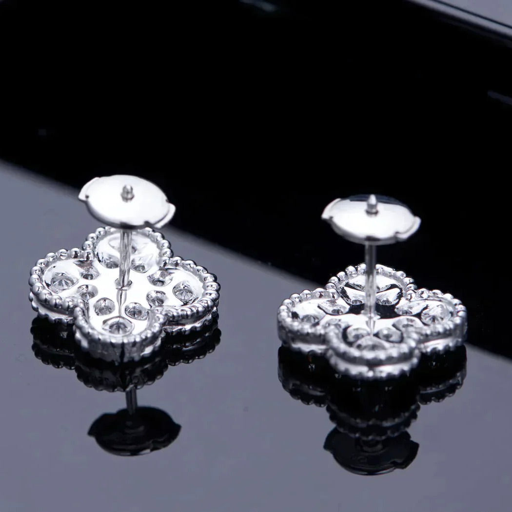 [Glow Jewelry]CLOVER 1 MOTIFS DIAMOND STUD EARRINGS SILVER