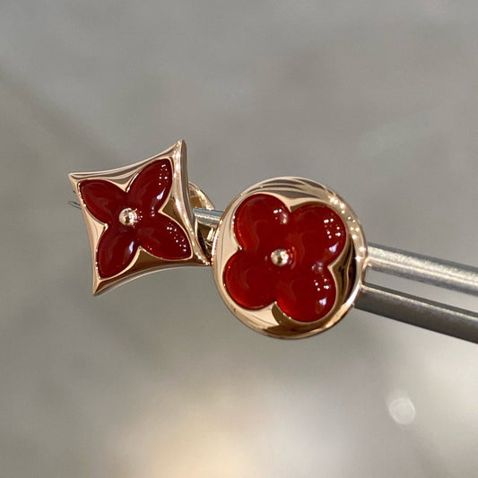 [Glow Jewelry]STAR AND SUN PINK GOLD CARNELIAN STUD EARRINGS