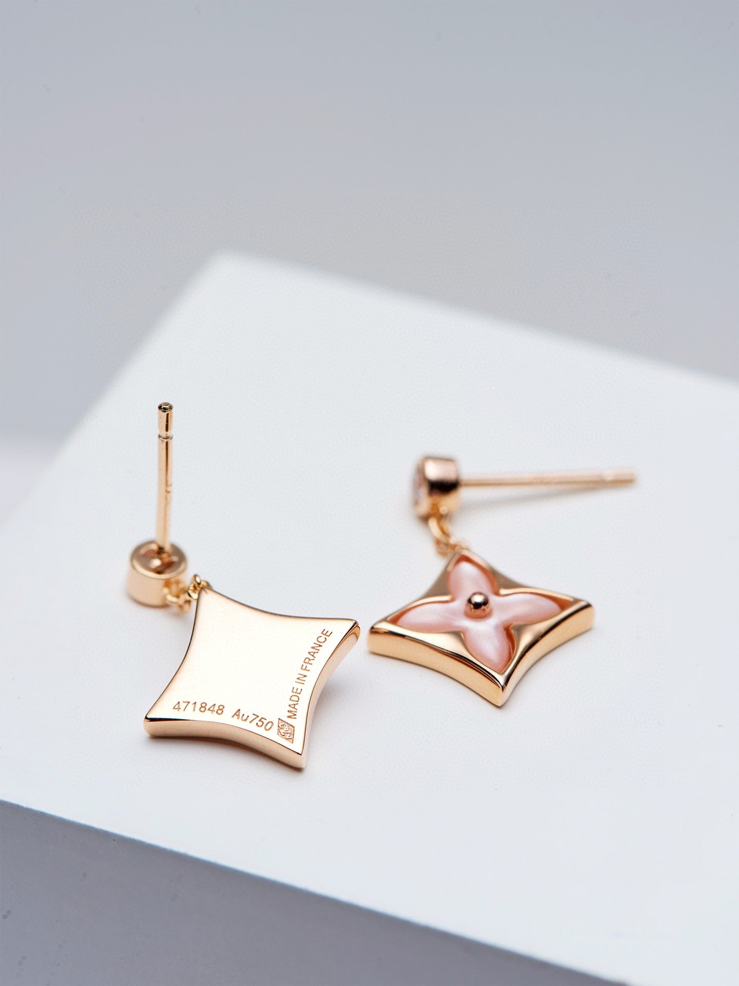 [Glow Jewelry]DOUBLE STAR PINK GOLD MOP DROP EARRINGS