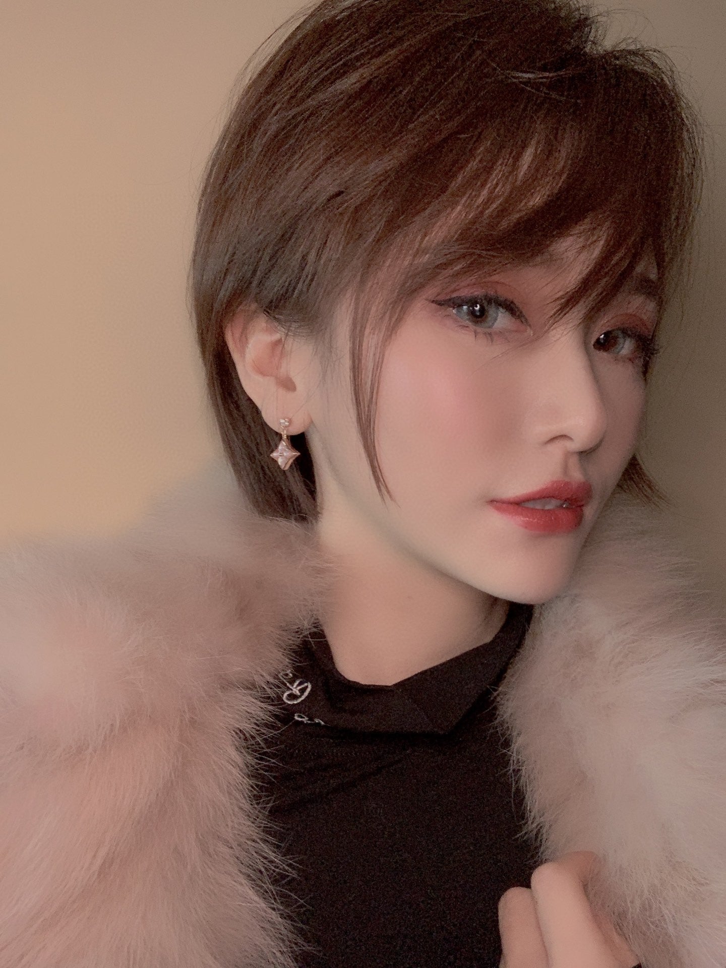 [Glow Jewelry]DOUBLE STAR PINK GOLD MOP DROP EARRINGS