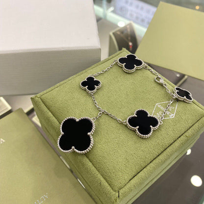 ¡®Glow Jewelry¡¯CLOVER 5 MOTIFS SIVLER ONYX BRACELET