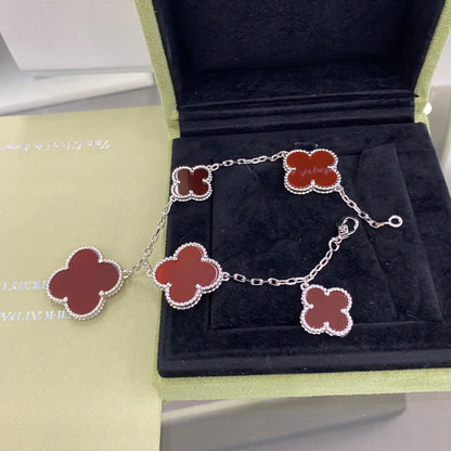 [Glow Jewelry]CLOVER 5 MOTIFS SIVLER CARNELIAN BRACELET