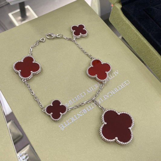 [Glow Jewelry]CLOVER 5 MOTIFS SIVLER CARNELIAN BRACELET