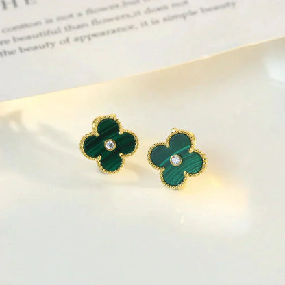[Glow Jewelry]CLOVER MEDIUM 1 MOTIFS MALACHITE DIAMOND EARRINGS