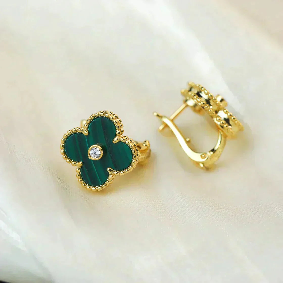 ¡®Glow Jewelry¡¯CLOVER MEDIUM 1 MOTIFS MALACHITE DIAMOND EARRINGS