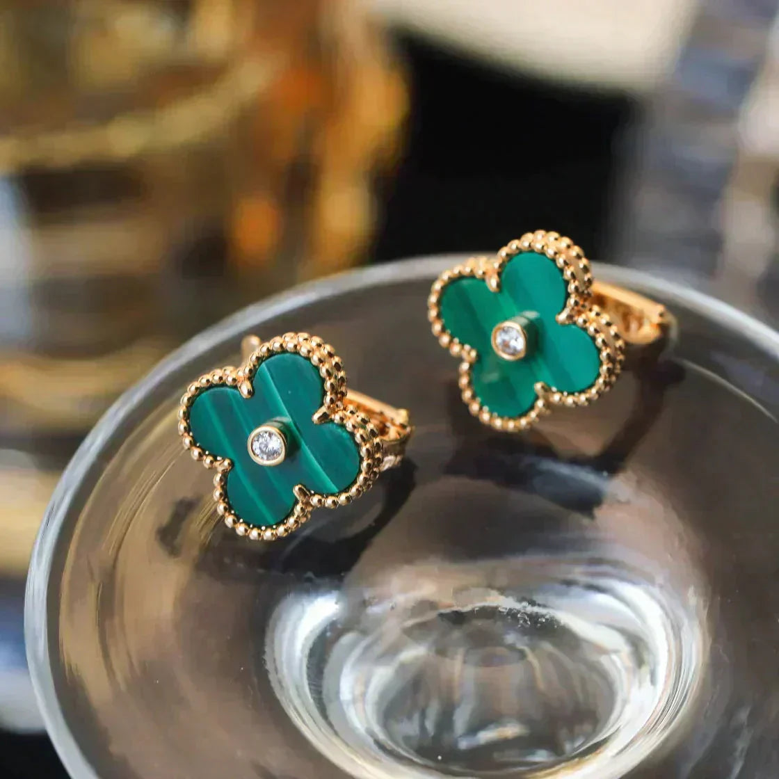 ¡®Glow Jewelry¡¯CLOVER MEDIUM 1 MOTIFS MALACHITE DIAMOND EARRINGS
