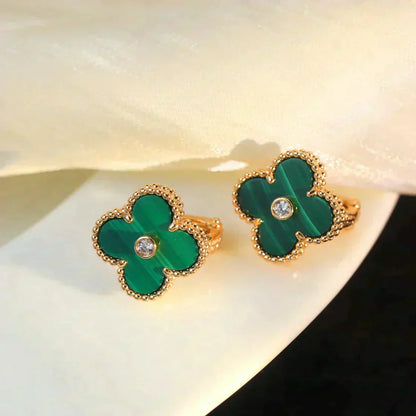 [Glow Jewelry]CLOVER MEDIUM 1 MOTIFS MALACHITE DIAMOND EARRINGS