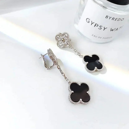 ¡®Glow Jewelry¡¯CLOVER 2 MOTIFS  DIAMOND ONYX EARRINGS SILVER