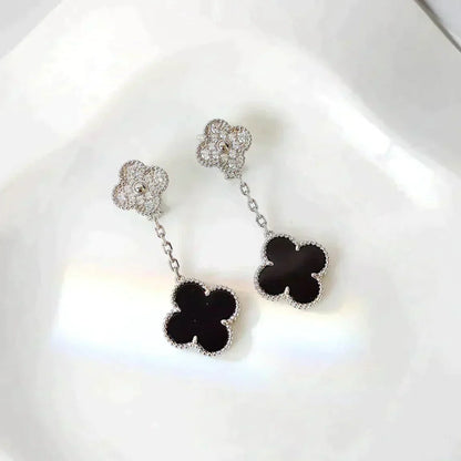 ¡®Glow Jewelry¡¯CLOVER 2 MOTIFS  DIAMOND ONYX EARRINGS SILVER