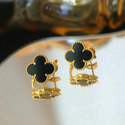 [Glow Jewelry]CLOVER MEDIUM 1 MOTIFS  ONYX STUD EARRINGS