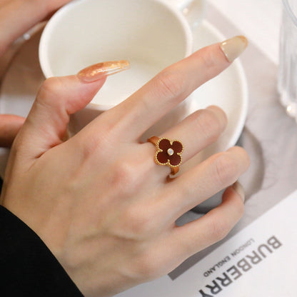 [Glow Jewelry]CLOVER CARNELIAN RING ROSE GOLD DIAMOND
