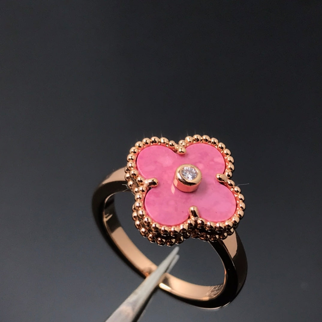 [Glow Jewelry]CLOVER RHODONITE ROSE GOLD RING