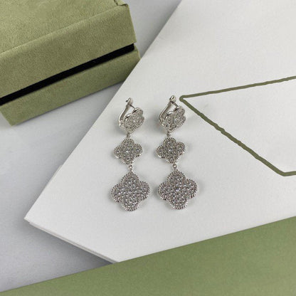 [Glow Jewelry]CLOVER 3 MOTIF DIAMOND SILVER DROP EARRINGS
