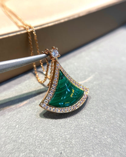 [Glow Jewelry]DREAM MALACHITE DIAMOND PAVED PINK GOLD NECKLACE
