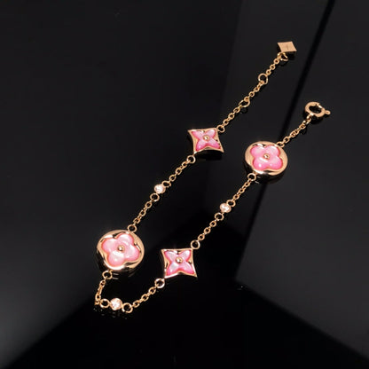 ¡®Glow Jewelry¡¯STAR AND SUN 4 MOTIF PINK MOP PINK GOLD BRACELET